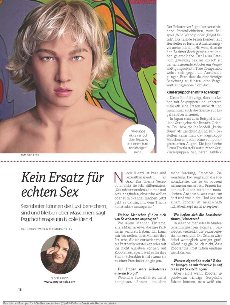 Sexroboter Der Sex Der Zukunft Interview Von Der Aktuellen Tiroler Tageszeitung